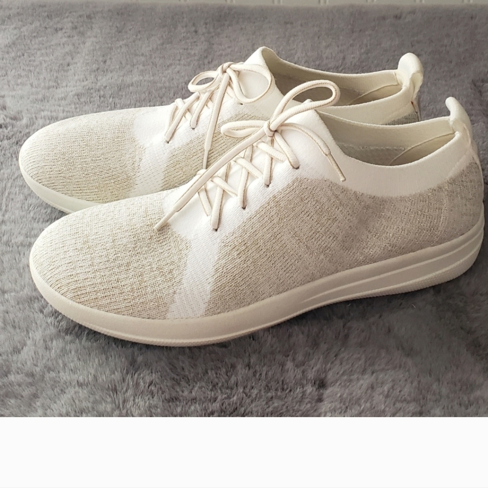 FitFlop Uberknit F-Sporty Slip-On Sneaker metallic gold/urban white Size 8